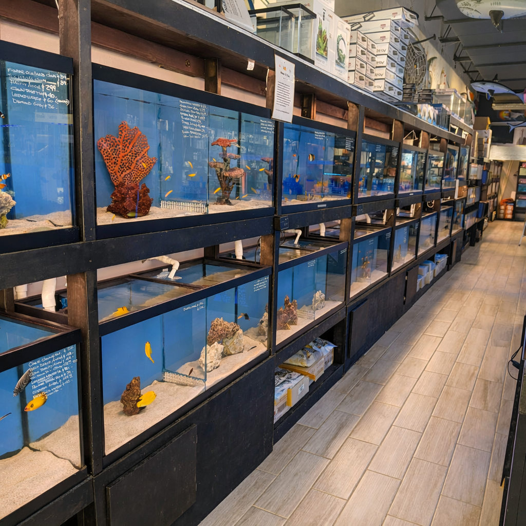 Wall of reef tanks